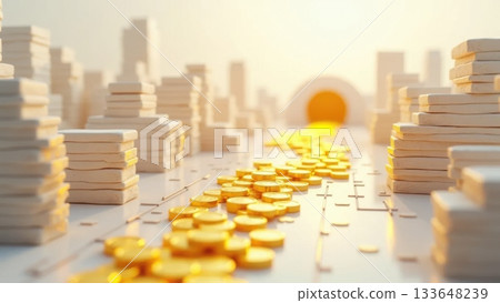 Abstract River of Passive Income from Diverse Sources 133648239