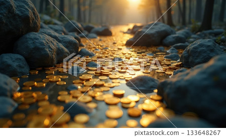 Abstract River of Passive Income from Diverse Sources 133648267