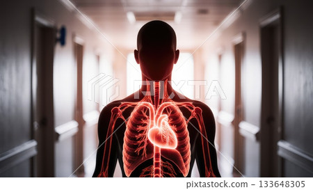 Glowing Cardiovascular Network in Human Silhouette 133648305