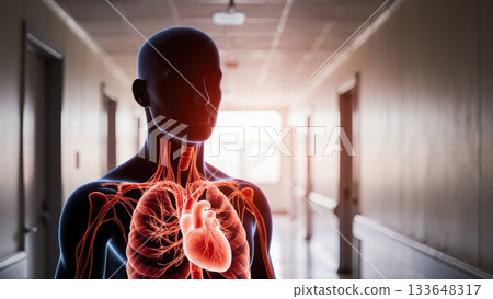 Glowing Cardiovascular Network in Human Silhouette 133648317
