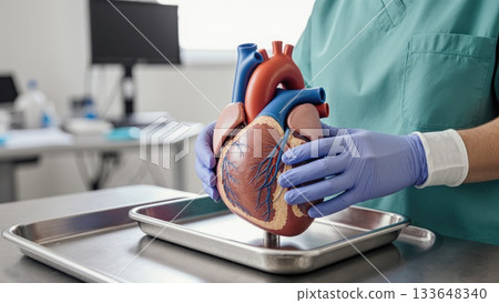 Medical Hands Holding Anatomical Heart Model Medical Hands Holding Anatomical Heart Model 133648340