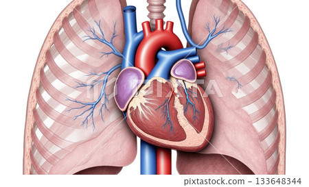 Heart in Thoracic Cavity with Anatomical Context 133648344