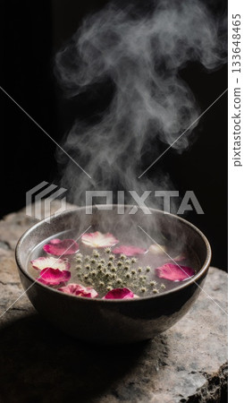 Steam Rising from Herbal Facial Steam Bowl Steam Rising from Herbal Facial Steam Bowl 133648465
