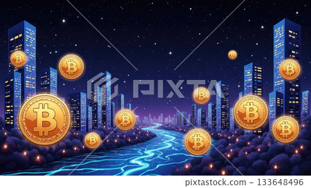 Blockchain Cityscape with DeFi Protocol Skyscrapers 133648496