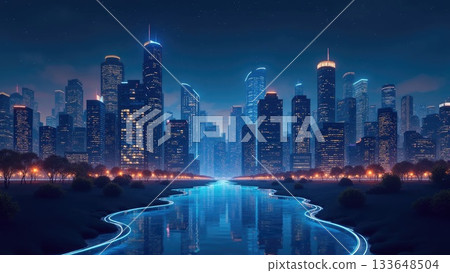 Blockchain Cityscape with DeFi Protocol Skyscrapers 133648504