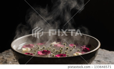 Steam Rising from Herbal Facial Steam Bowl 133648571