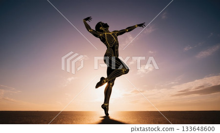 Dancer Silhouette with Musculoskeletal Glow at Sunset Dancer Silhouette with Musculoskeletal Glow at Sunset 133648600