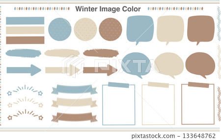 Winter theme color speech bubbles, arrows, and frames set | A collection of muted color design parts Winter theme color speech bubbles, arrows, and frames set | A collection of muted color design parts 133648762