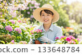 Woman gardening in the garden 133648784