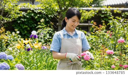 Woman gardening in the garden 133648785