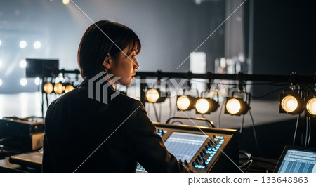 Female lighting staff Female lighting staff 133648863