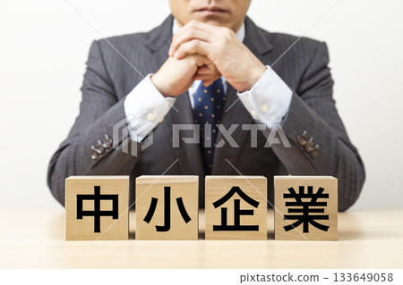 Blocks with the word "Small and Medium Enterprises" written on them and businessmen 133649058