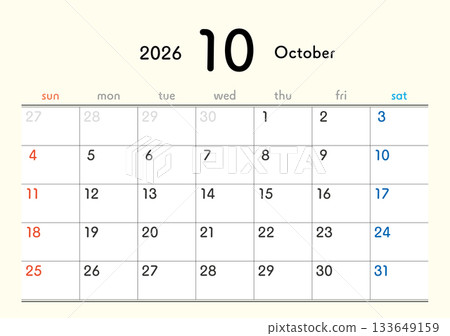 2026 Calendar October 133649159
