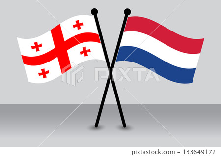 Netherlands vs. Georgia Crossed Flags: International Relations and Competition Graphics. 133649172