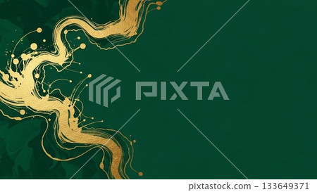 A luxurious abstract design with gold brushstrokes on a dark green background A luxurious abstract design with gold brushstrokes on a dark green background 133649371