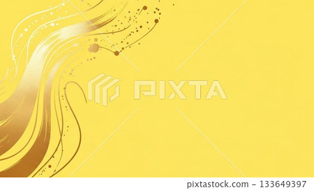 華麗的抽象背景設計,金色曲線在黃色背景上流暢流動。 華麗的抽象背景設計,金色曲線在黃色背景上流暢流動。 133649397