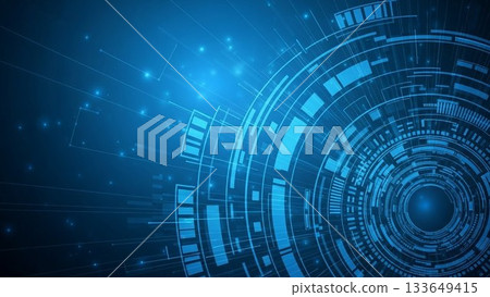 Futuristic cyber technology background with overlapping blue digital UI 133649415