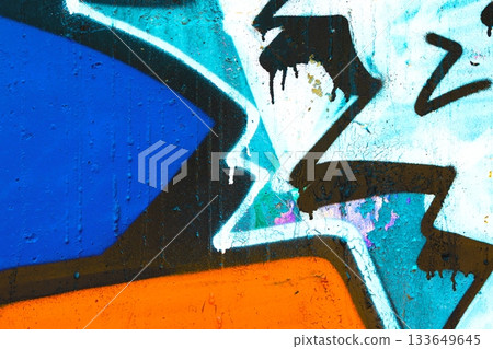 Bold Graffiti Art in Vibrant Blue and Orange with 80s Urban Style Bold Graffiti Art in Vibrant Blue and Orange with 80s Urban Style 133649645