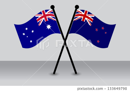 Australia vs. New Zealand Crossed Flags: Trans-Tasman Relations and Sports Competition Graphics. 133649798