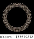 Oriental vector pattern with arabesques and floral elements. An intricate, circular ornamental border in gold a black background. Traditional classic ornament 133649842