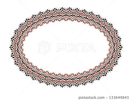 Oriental vector pattern with arabesques and floral elements. An intricate, circular ornamental border. Traditional classic ornament. An elaborate oval frame composed. Decorative border. 133649843