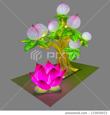 大型中國絲綢燈籠:桃花蓮花節裝飾 大型中國絲綢燈籠:桃花蓮花節裝飾 133650015