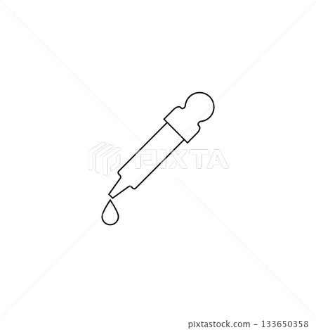 Pipette dropper icon with a drop. Vector illustration in line style. Linear outline.  133650358