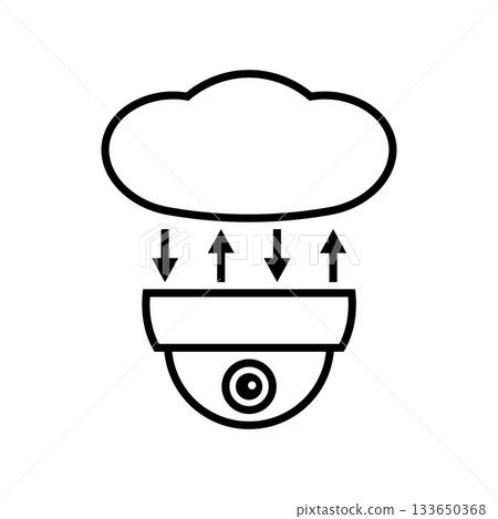 Cloud camera icon. Upload, download and data storage. CCTV, security ceiling video doom camera, surveillance. Vector illustration. Cloud camera icon. Upload, download and data storage. CCTV, security ceiling video doom camera, surveillance. Vector illustration. 133650368
