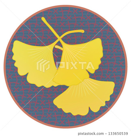 Illustration of a yellow ginkgo leaf with a circular background Illustration of a yellow ginkgo leaf with a circular background 133650539