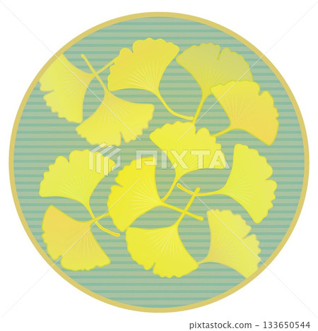 Illustration of a yellow ginkgo leaf with a circular background Illustration of a yellow ginkgo leaf with a circular background 133650544