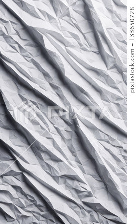 Abstract white grey crumpled paper texture with diagonal geometric folds, modern polygonal background perfect for design and visual projects. 133650728