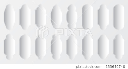 Islamic frames, oriental style objects. Arabic shapes, windows and arches with shadows. Traditional ornamental frame. Muslim holidays, Ramadan Kareem. Modern eastern architecture. Vector illustration Islamic frames, oriental style objects. Arabic shapes, windows and arches with shadows. Traditional ornamental frame. Muslim holidays, Ramadan Kareem. Modern eastern architecture. Vector illustration 133650748