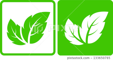 Green leaves drawing icon, natural eco label sign 133650785