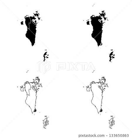 Bahrain Outline and Solid Fill Map Set. 133650863