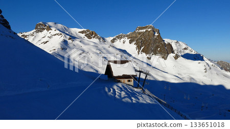 Start of a skiing day in Flumserberg, Switzerland. Start of a skiing day in Flumserberg, Switzerland. 133651018
