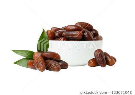 Dates are served in a bowl, perfect for Ramadan snacks, isolated, PNG 133651048