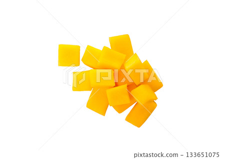 Refreshing mango cubes, ready to enjoy, isolated on white, PNG Refreshing mango cubes, ready to enjoy, isolated on white, PNG 133651075