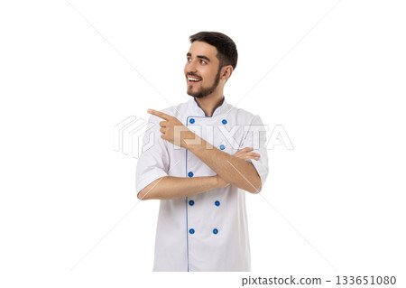 Chef exudes positivity in the kitchen, isolated on white, PNG 133651080