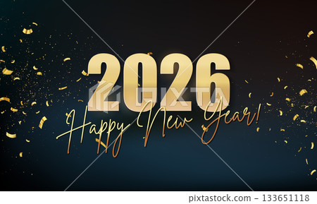 2026 Merry Christmas and Happy New Year Abstract Shiny Gold Glitter Decoration. Festive Background. Vector design element 133651118