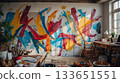 Vibrant DIY Wall Art with Bold Paint Strokes in Artistic Studio 133651551