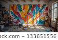 Vibrant DIY Wall Art with Bold Paint Strokes in Artistic Studio 133651556