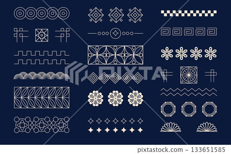 Pattern frame. Elegant geometric retro ornaments. Art Deco icon. Traditional decorative line border. Vintage ethnic stripe texture. Floral flat classic label repeated lace. Vector tidy elements set Pattern frame. Elegant geometric retro ornaments. Art Deco icon. Traditional decorative line border. Vintage ethnic stripe texture. Floral flat classic label repeated lace. Vector tidy elements set 133651585