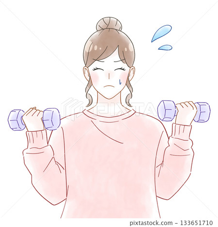 手持啞鈴的女子水彩插圖 133651710