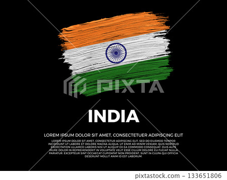 Flag of India. Indian and asian Culture. Vibrant, textured brushstroke effect style. Black background with copy space. Dramatic composition in negative space. Flag of India. Indian and asian Culture. Vibrant, textured brushstroke effect style. Black background with copy space. Dramatic composition in negative space. 133651806