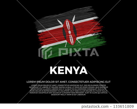 Flag of Kenya. Kenyan and African Culture. Vibrant, textured brushstroke effect style. Black background with copy space. Dramatic composition in negative space. 133651809