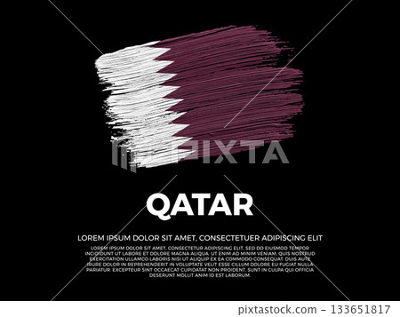 Flag of Qatar. Qatari and Arabian Culture. Vibrant, textured brushstroke effect style. Black background with copy space. Dramatic composition in negative space. 133651817