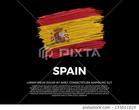 Flag of Spain. Spanish and European Culture. Vibrant, textured brushstroke effect style. Black background with copy space. Dramatic composition in negative space. 133651819