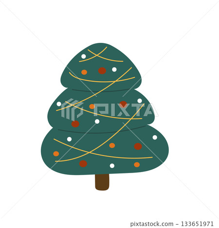 Christmas tree on white background. New Year minimalistic illustration. 133651971