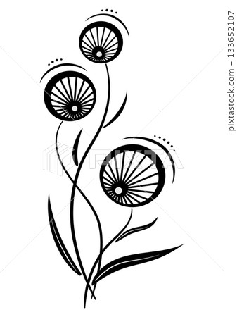Fantasy isolated black flowers bouquet on white background. Night summer bouquet design element. Floral holiday design of flowers Fantasy isolated black flowers bouquet on white background. Night summer bouquet design element. Floral holiday design of flowers 133652107