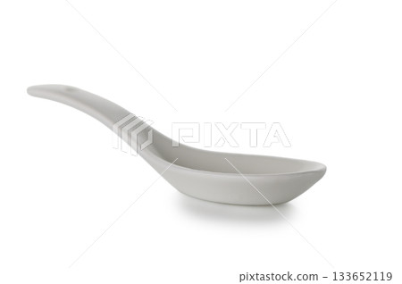 Minimalist White Ceramic Spoon on White Background 133652119